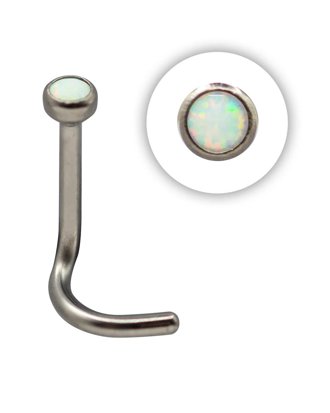 18G Nose Stud | Titanium White Opal Curved Nosestud