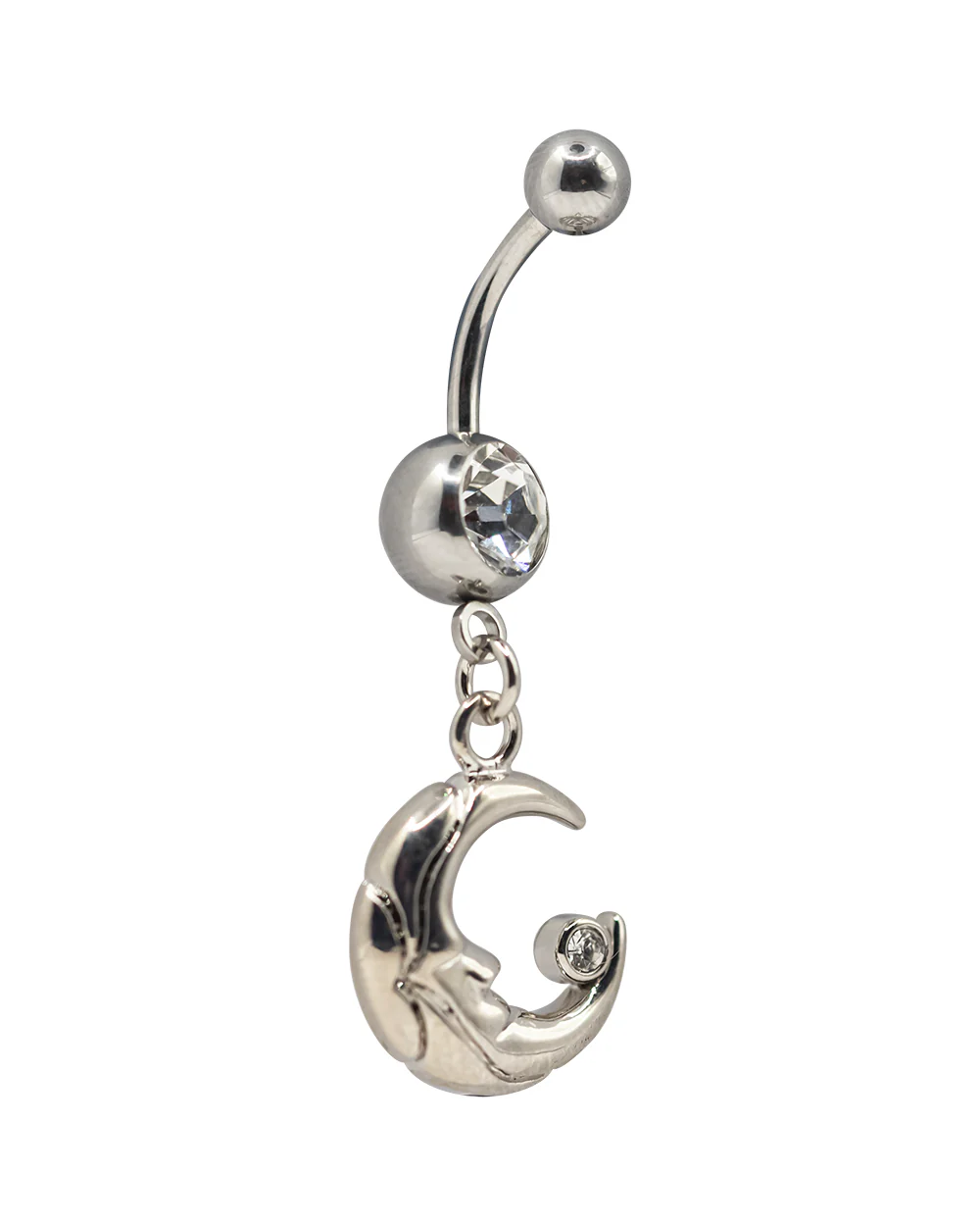Moon Dangly Silver Navel Bar CZ - Image 2