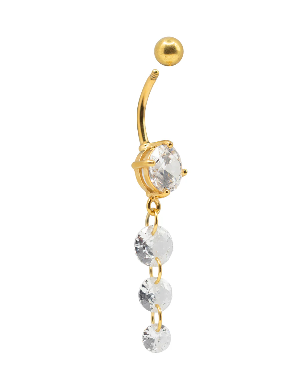 Triple Drop Gold PVD Navel Bar SS - Image 2