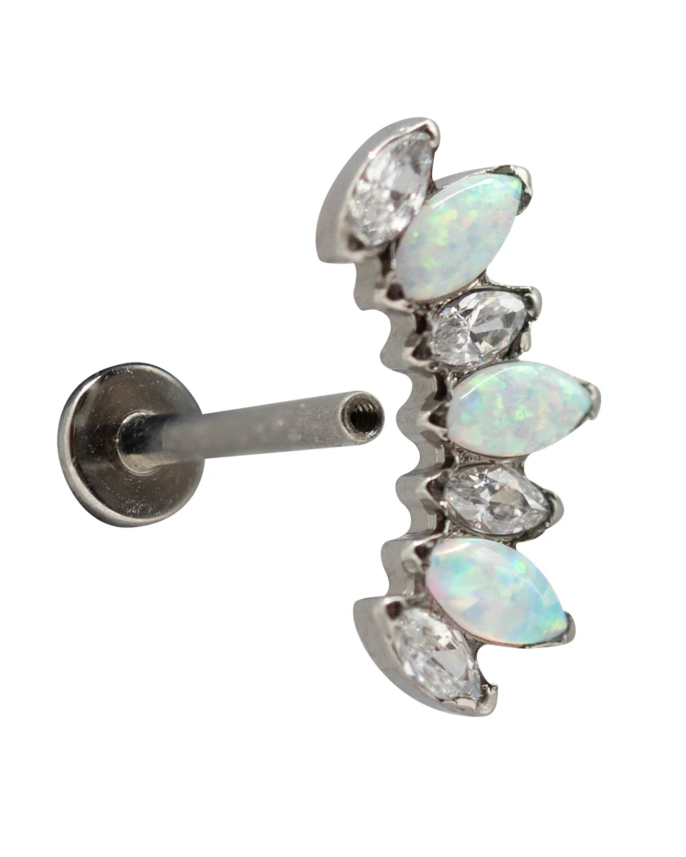 Opal & CZ 16g Titanium Internal Thread Labret Bar - Image 2