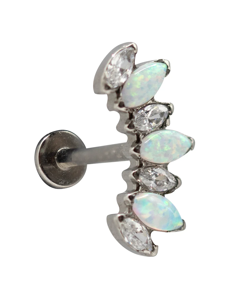 Opal & CZ 16g Titanium Internal Thread Labret Bar - Image 3