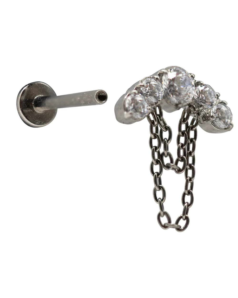Chains & CZs 16g Titanium Internal Thread Labret Stud 10mm - Image 2