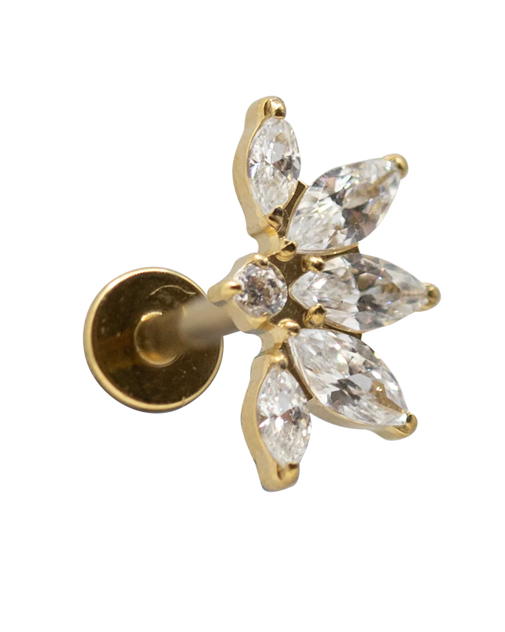 Gold Fan CZ Marquise 14ct pvd Titanium 16g Internal Thread Labret Stud - Image 3