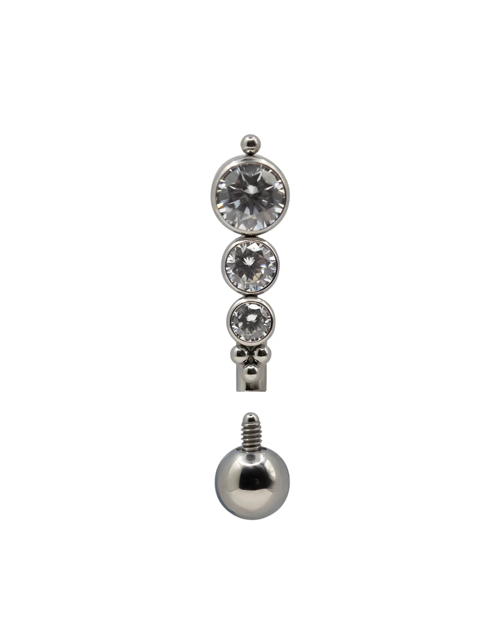 Silver Titanium Navel Crystal Beads Cluster Float Bar - Image 2