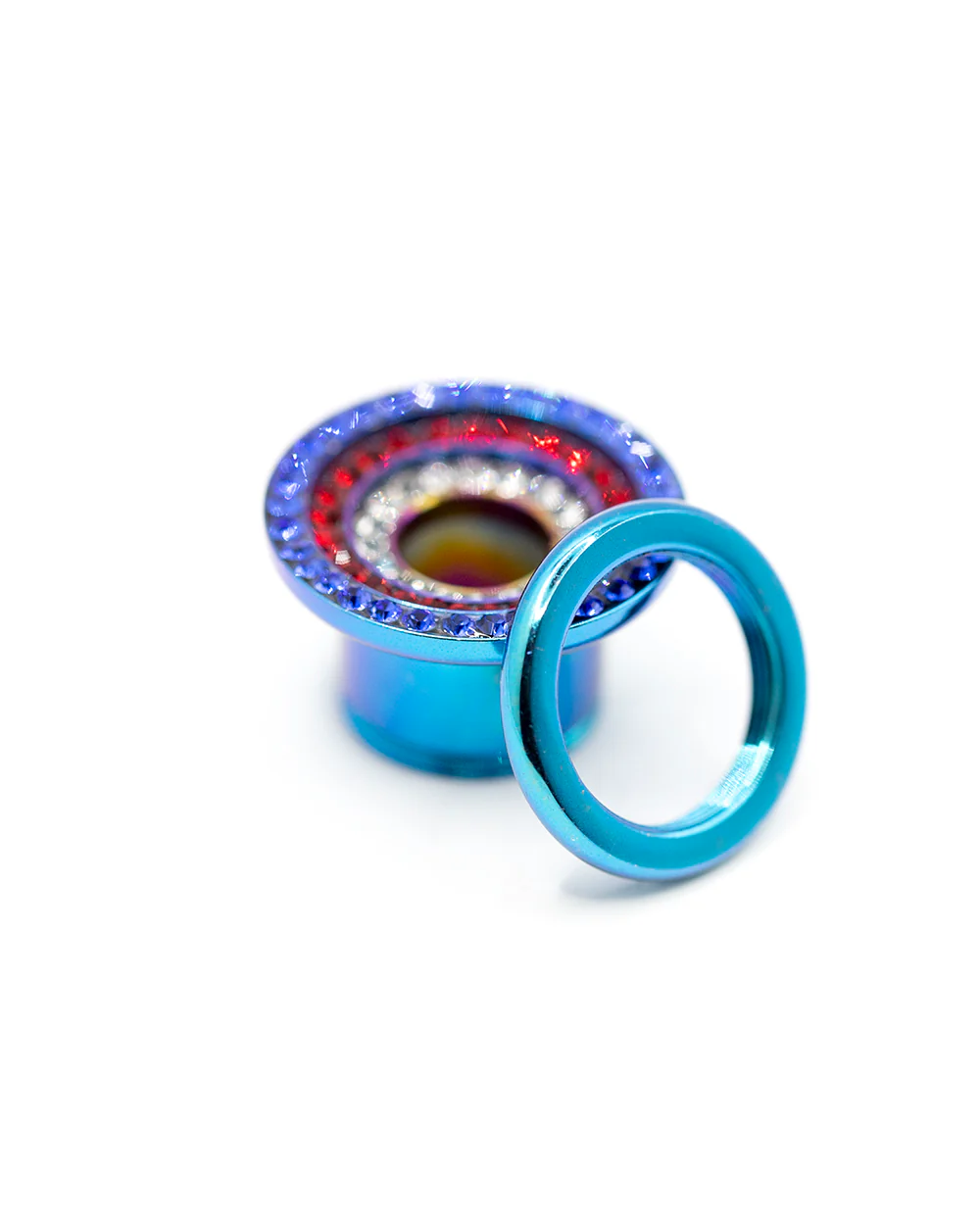 3 Jewel Rows Dark Blue Flesh Tunnel - Image 5