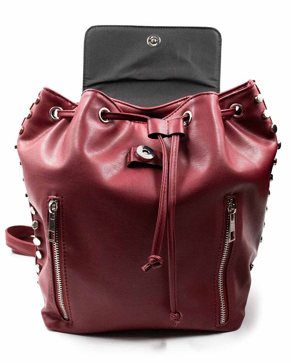 Back Pack - Maroon Pu 2 Front Zips W/Side Studs Sv - Image 5