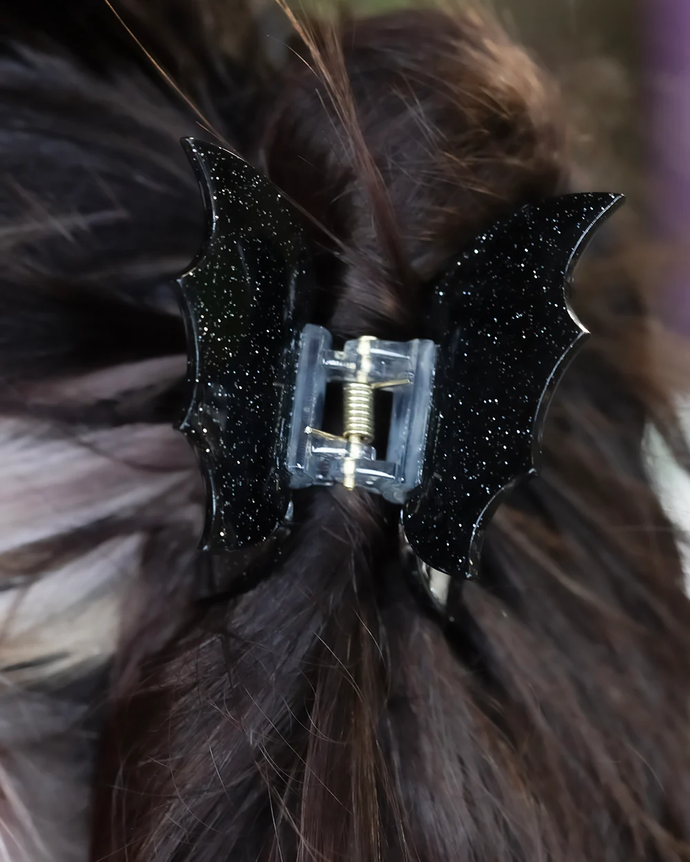 Black Glitter Bat Wing Hair Clip - Image 2