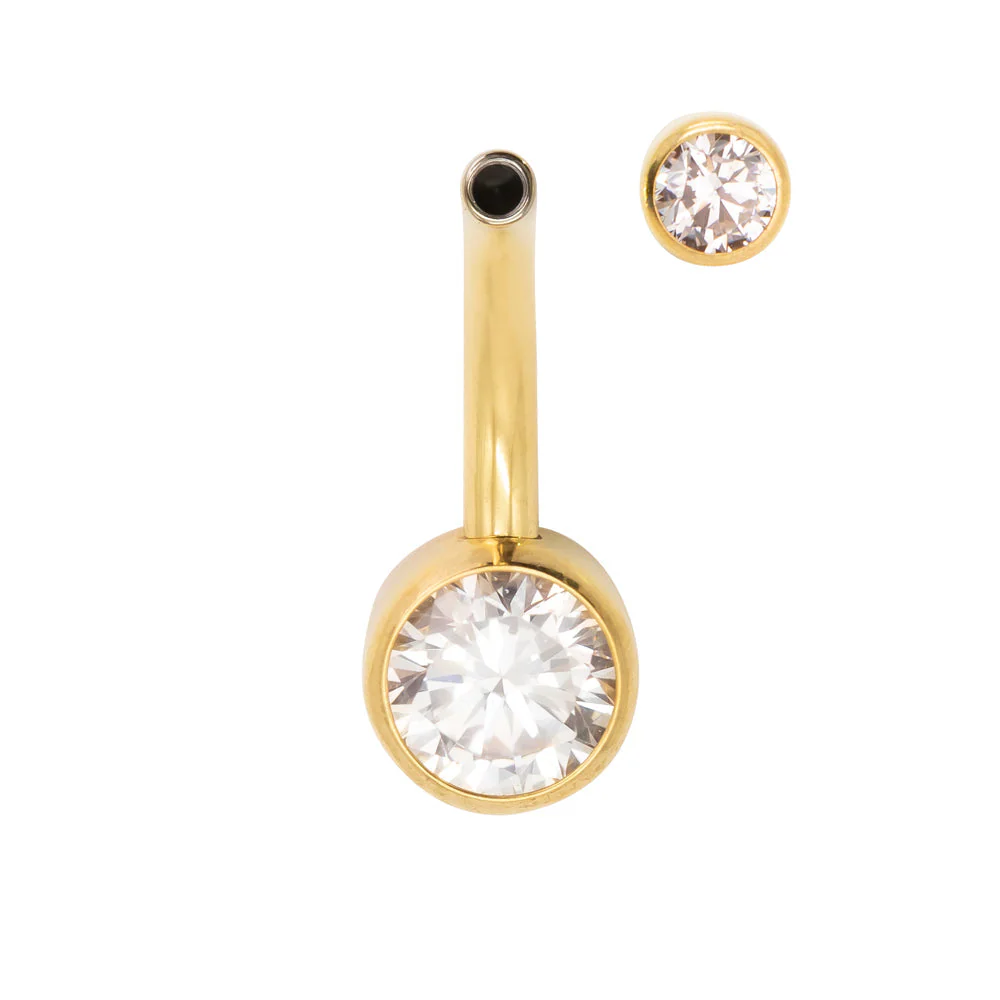 Yellow Gold Titanium CZ Navel Bar - Image 3