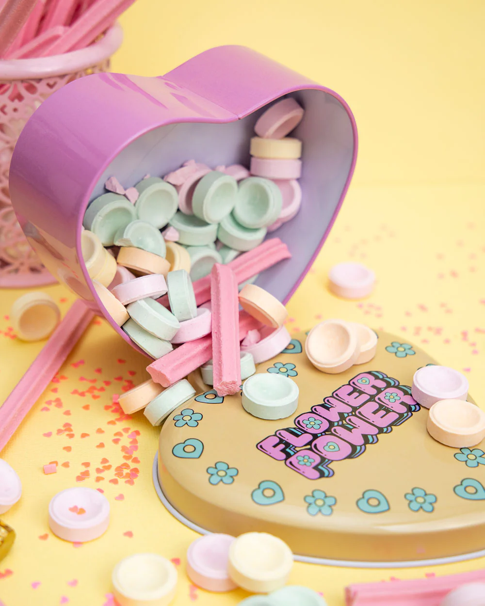 Flower Power Heart-Shaped Metal Tin
