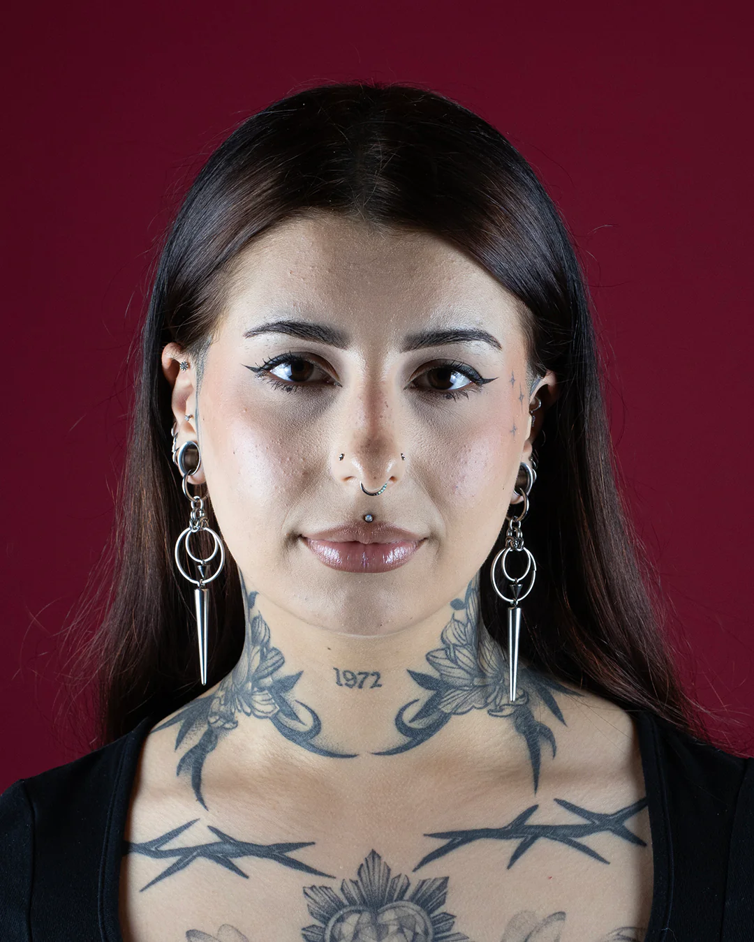 Long Spike Drop Hoop Earrings - Image 5