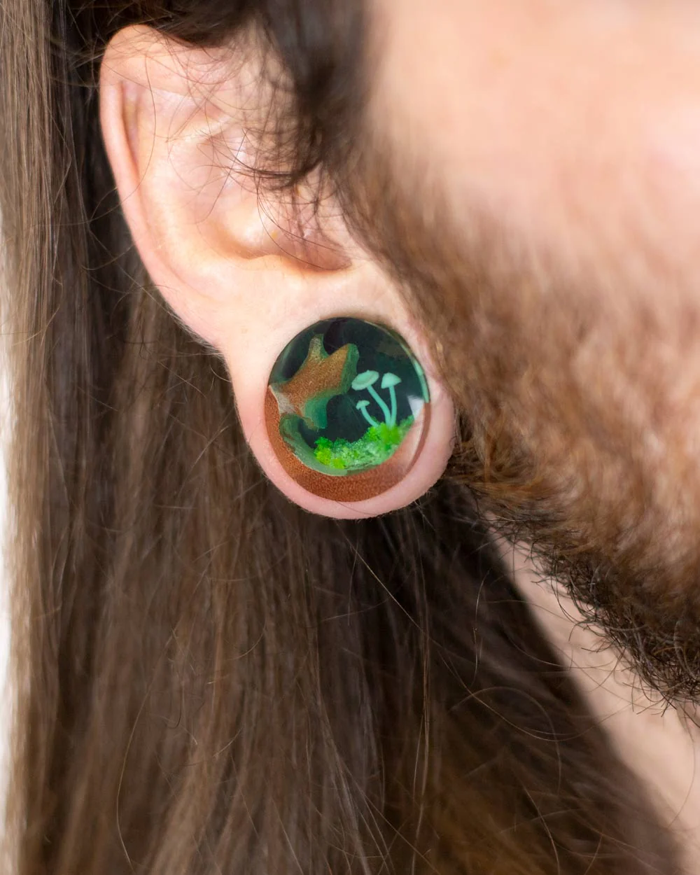 Mystic Mushroom Epoxy Wood Plug - Image 2