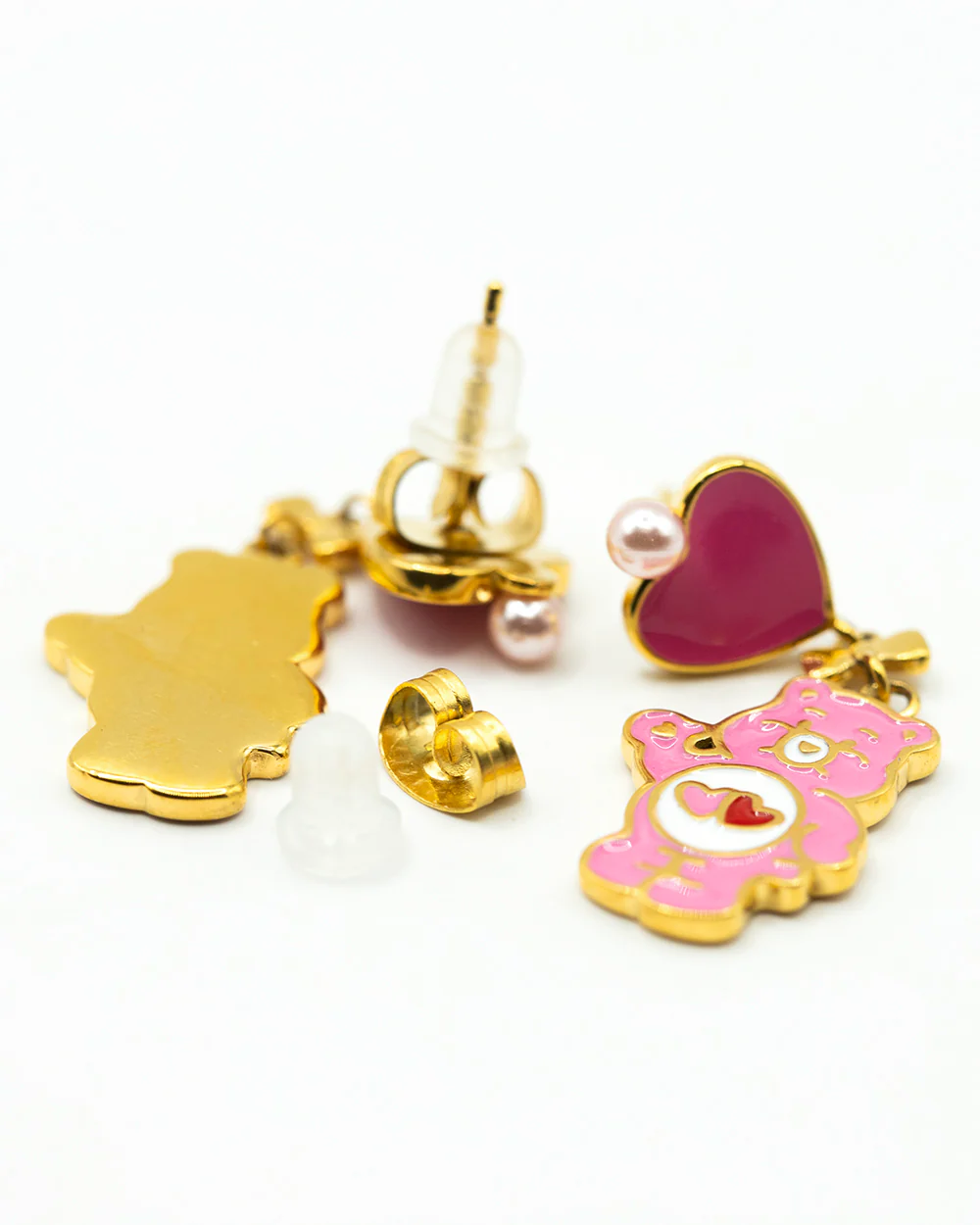 Pink Heart & Bear Earrings - Image 3