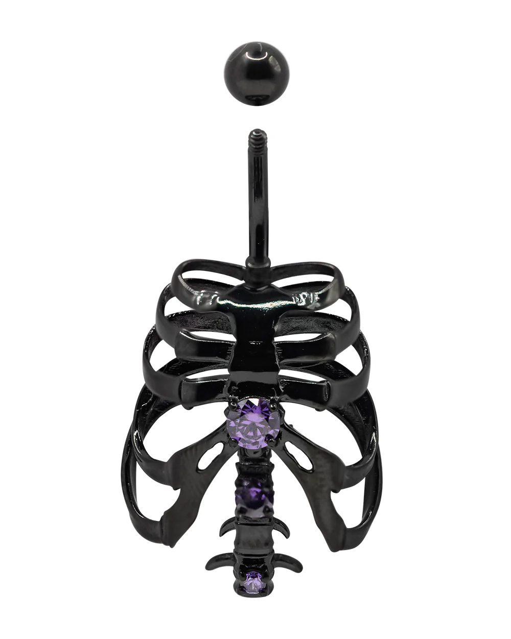 Ribcage Black PVD Navel Bar SS - Image 2