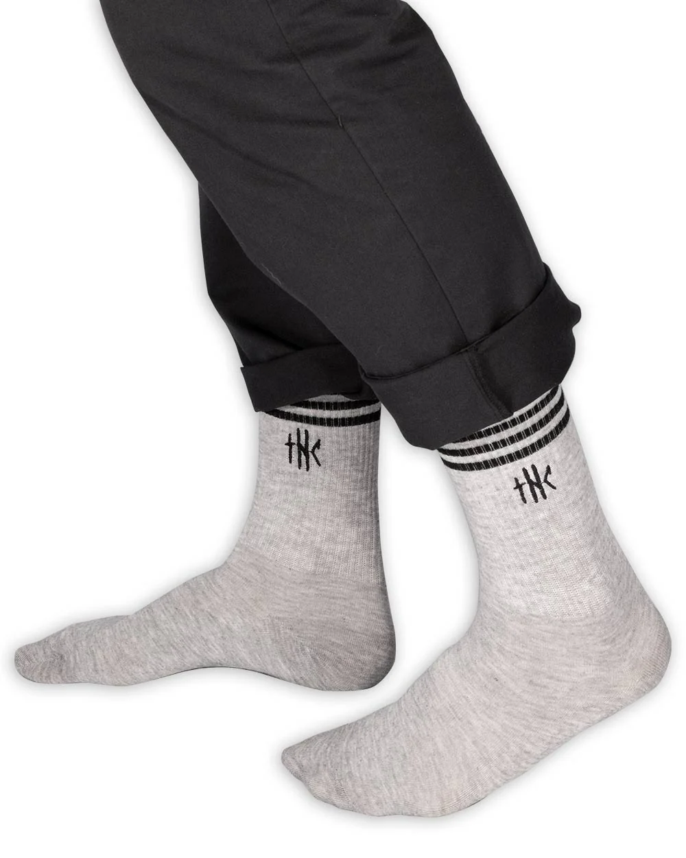 Socks - Calf High Tube Socks Thc Embroidery Grey W/ Black Stripe - Image 2