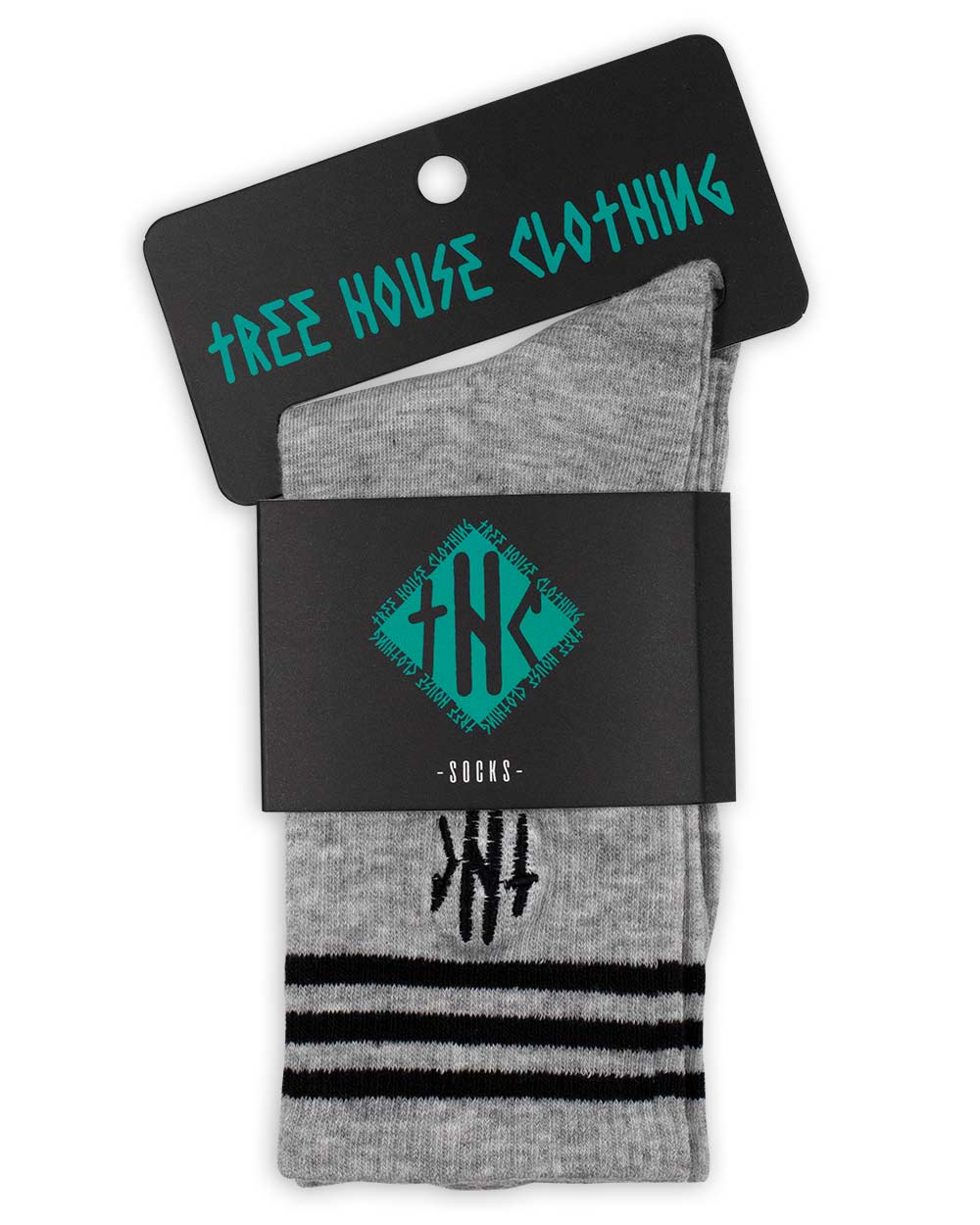 Socks - Calf High Tube Socks Thc Embroidery Grey W/ Black Stripe - Image 3