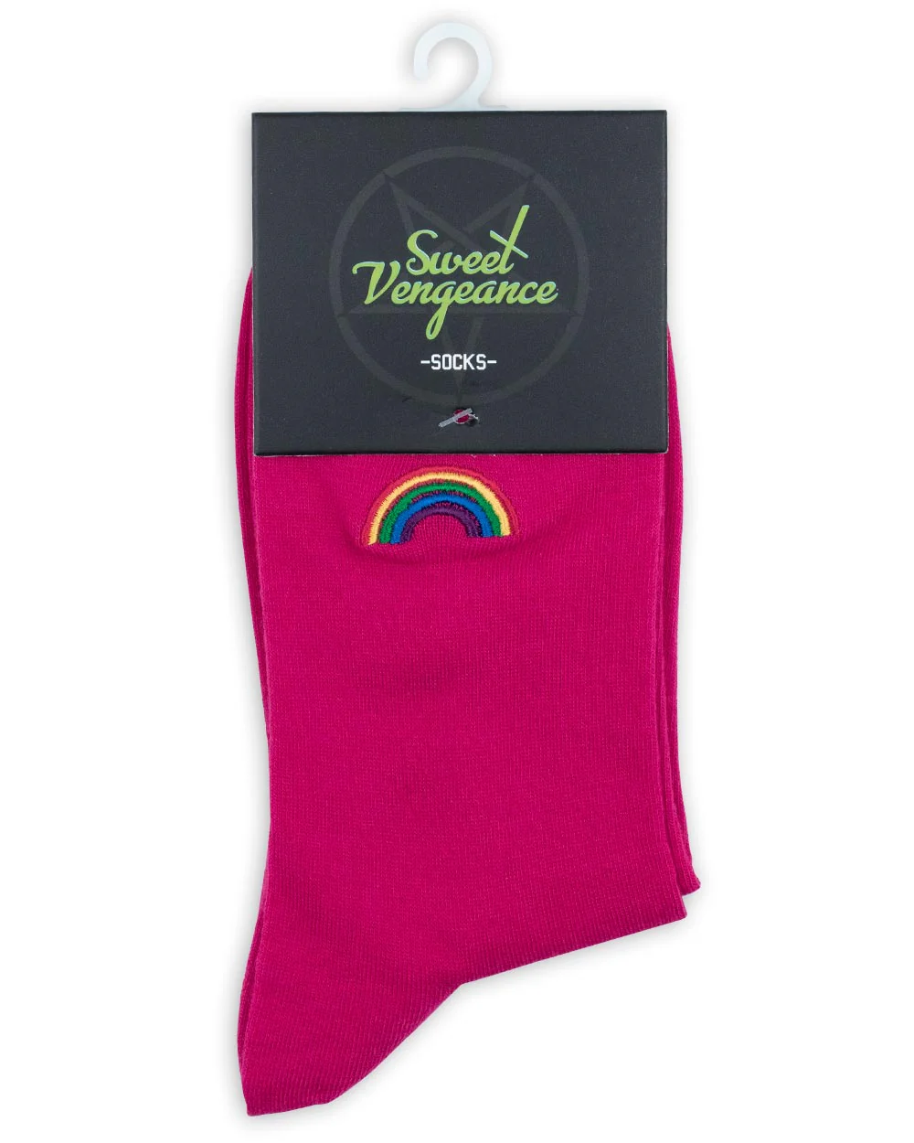 Socks - Calf Socks Pink W/ Rainbow Emb Sv - Image 3