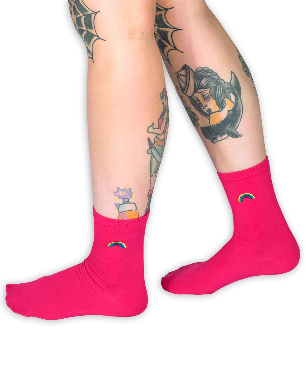 Socks - Calf Socks Pink W/ Rainbow Emb Sv - Image 4