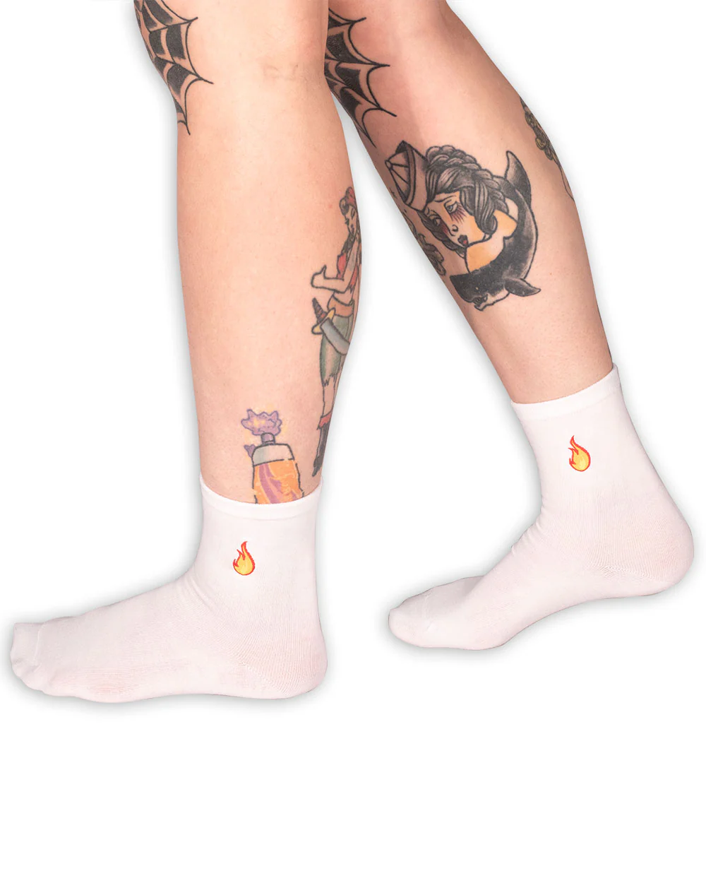Socks - Calf Socks White W/ Flame Emb Sv - Image 4