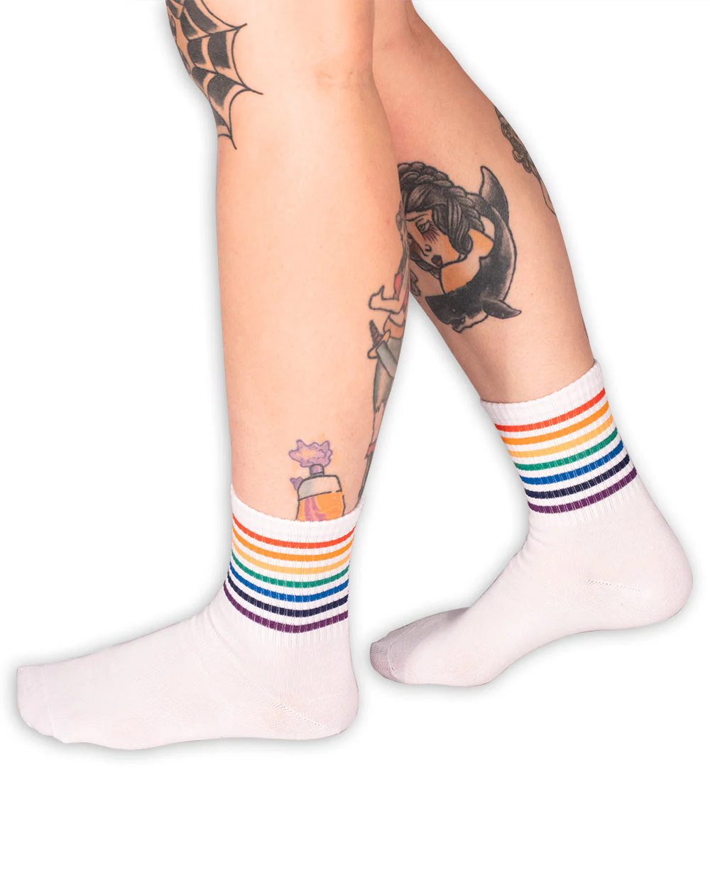 Socks - White Crew Tube Socks W/ Rainbow Stripe Sv - Image 2