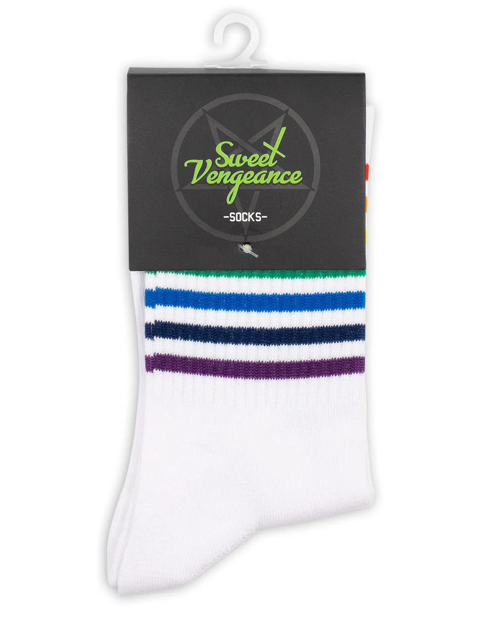 Socks - White Crew Tube Socks W/ Rainbow Stripe Sv - Image 3