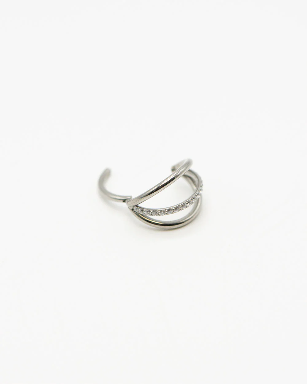 Tri Hoop Crystal Titanium Hinged Ring - Image 5